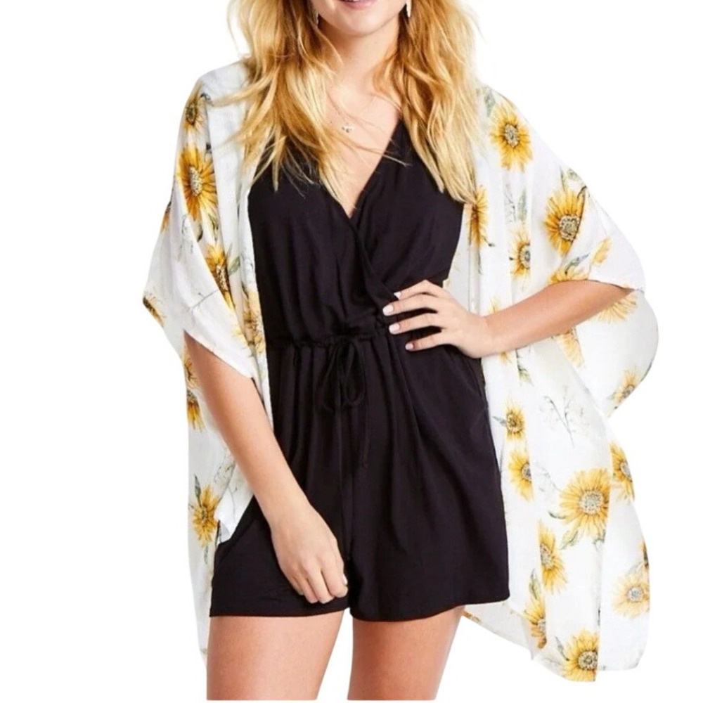 Maurices Sunflower Open Front Kimono Boho Cottagecore Split Sides One Size